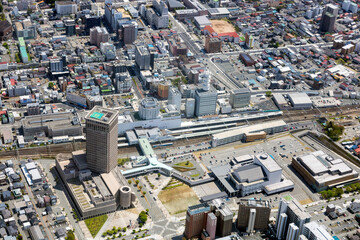 山形駅西口付近を空撮