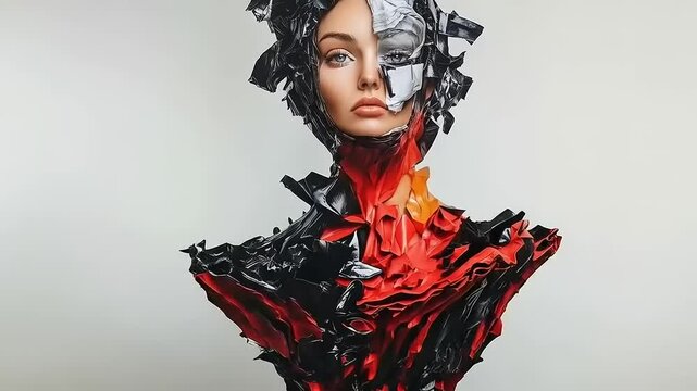 Conceptual face with deconstructed style and abstract design elements