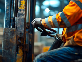 Worker Operating a Forklift in an Industrial Setting
