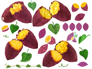 焼き芋、さつまいものイラスト(しずる感、リアル、写真、秋)　 sweet potato, autumn