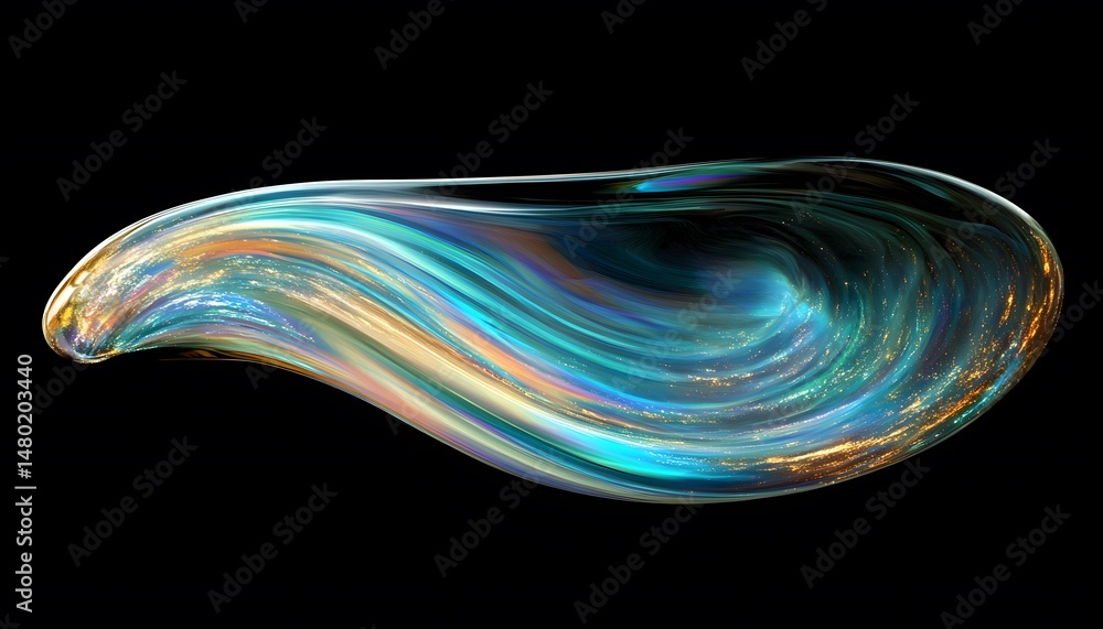 Poster abstract flowing form with iridescent colors.