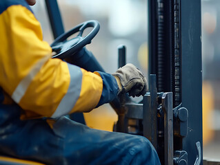 Worker Operating a Forklift in Industrial Setting