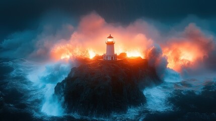 Fototapeta premium Stormy Seas, Guiding Light (1)