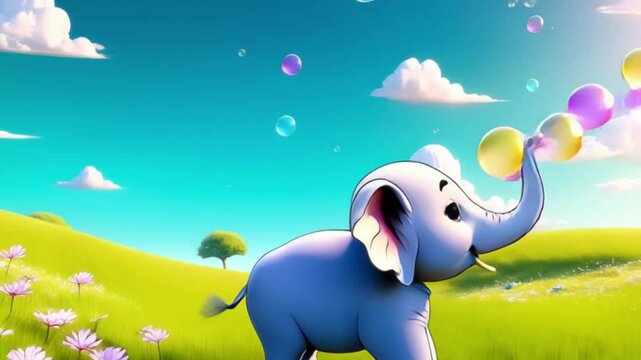 Elefantenbaby pustet Seifenblasen (3D-Stil)