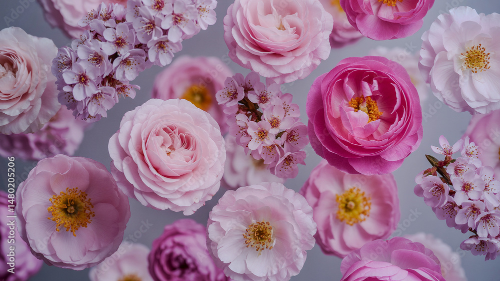 Poster collection of various pink bloom isolated on a transparent background knowledge