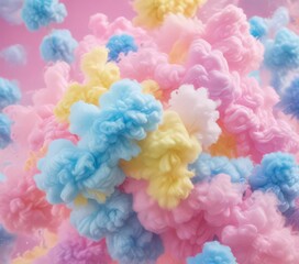 Obraz premium Fuzzy pink-blue-yellow blend, abstract cotton candy effect, backdrop, magical