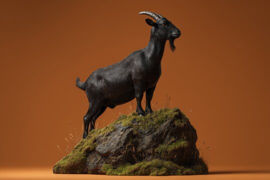 A  black  goat  perched  on  a  rocky  outcrop.