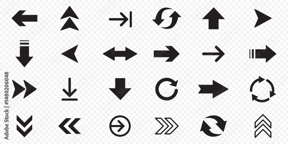 Poster arrow icon set cursor arrow up down and symbol icons. modern simple solid arrows collection web desi