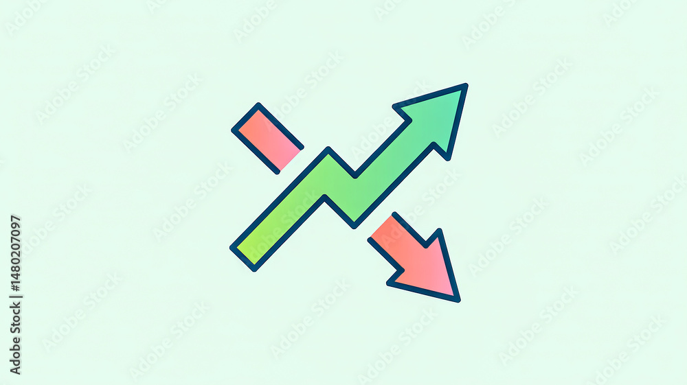 Poster collection of icon for growth and decline includes upward and downward pointer