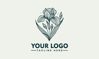 Elegant Line Art Illustration of an Iris Flower with Graceful Petals and Detailed Stem. Floral Design Concept