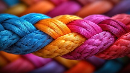 Close-up of colorful braided ropes intertwined