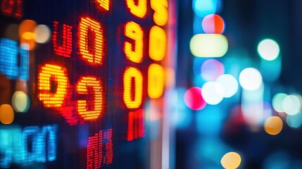 Digital Stock Market Ticker Display with Colorful Night Lights