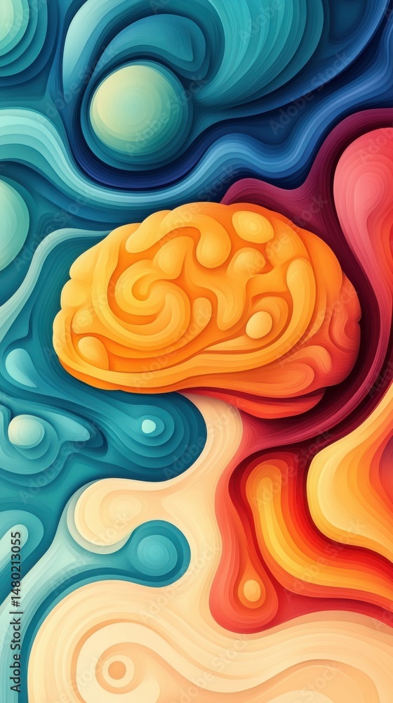 Poster colorful abstract brain illustration with unique flowing patterns