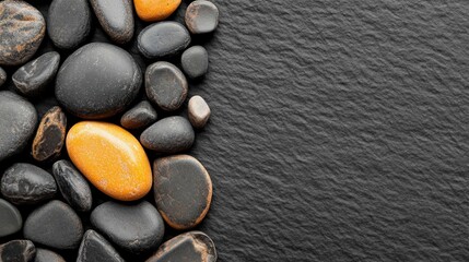 Fototapeta premium Black stone background, roll in the center: contrast. 