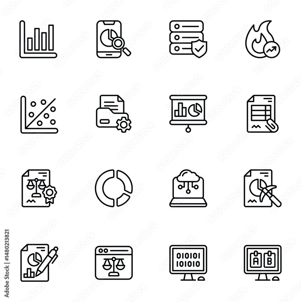 Poster digital data icons showing various statistics