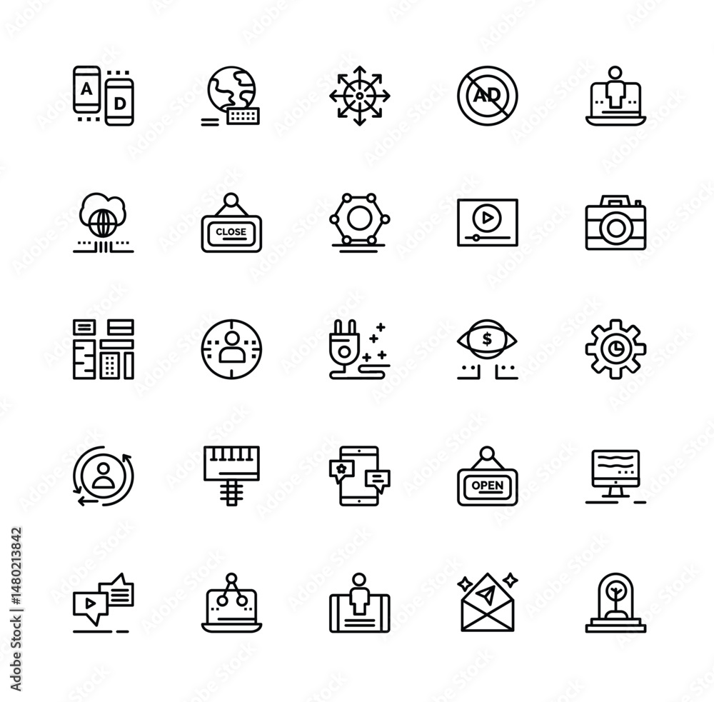 Poster icons arrayed neatly with black lines
