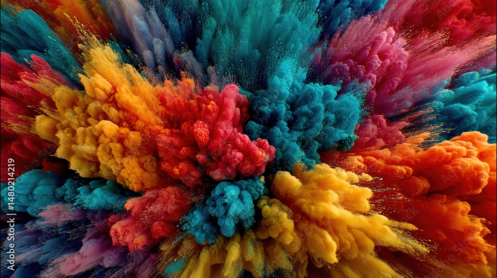 Aufkleber vibrant explosion of colorful powder clouds creates a dynamic and energetic abstract visual effect.