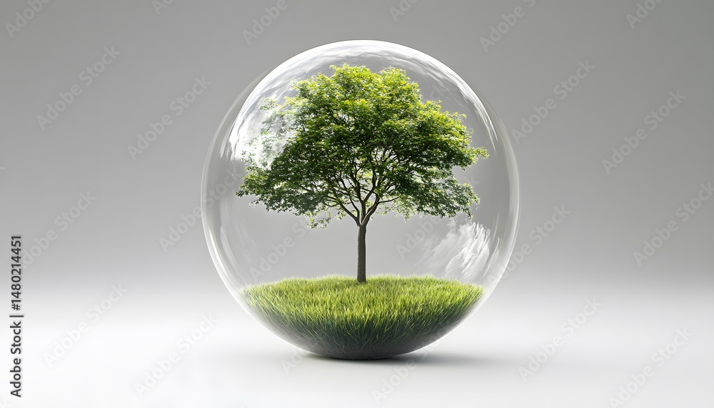 Poster small tree enclosed within a clear sphere.