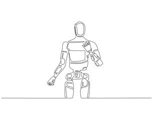 Continuous one line drawing of humanoid robot technology. One line drawing illustration of humanoid robot machine. International technology day concept single line. Editable outline