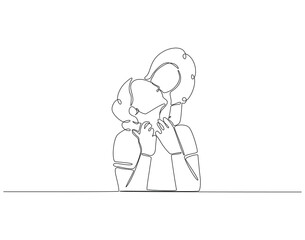 Continuous one line drawing of mother and daughter. One line drawing illustration of mom with her female child. Mother day concept single line. Editable outline