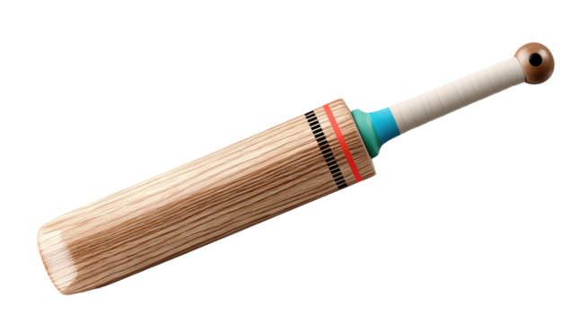 Cricket Bat: A meticulously crafted wooden cricket bat, displayed with precision to highlight the details and quality of the sporting equipment.