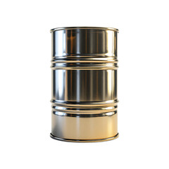 Shiny metallic barrel, industrial container.