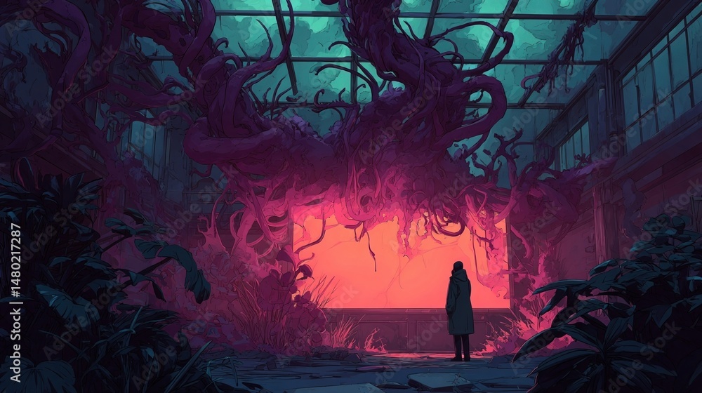 Poster devouring screen a dramatic scene of a screen consuming the surrounding environment with tendrils ma