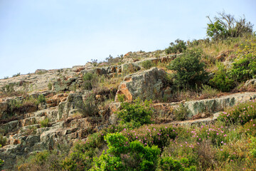 mountain landscape with blue sky and clouds