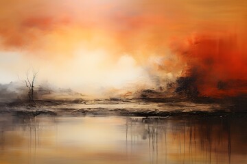 Abstract Landscape Painting Warm Sunset Colors