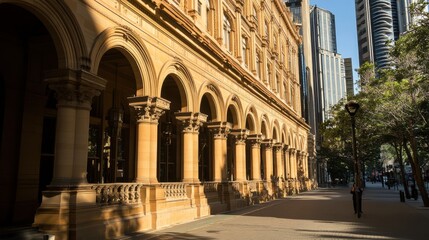 Historic Architecture in Urban Setting with Sunlight Highlighting Features