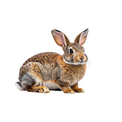 Fototapeta premium A brown rabbit with alert ears sits upright, showing detailed fur and expressive eyes.