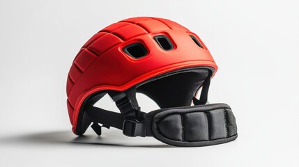 Bright Red Protective Helmet for Sports and Safety, Isolated on White Background, Modern Design and Functionality