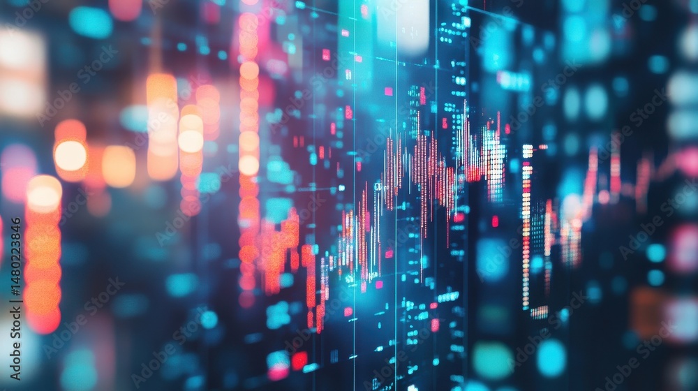 Poster abstract digital data visualization with colorful charts and graphs