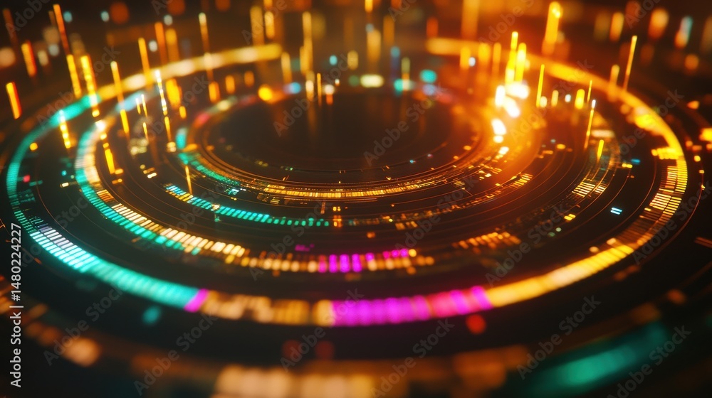 Poster abstract digital patterns with colorful light and circles