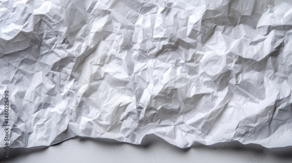 Poster overhead studio shot of wrinkled white paper showing texture and creases for abstract backgrounds an