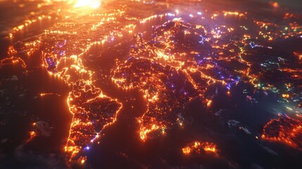 Fototapeta premium Stunning Night View of Europe and Africa with Illuminated Cities