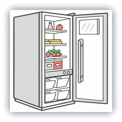open fridge with fresh fruits and vegetables. refrigerator with healthy food.
