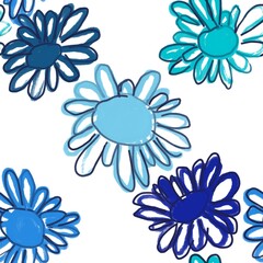 Seamless abstract floral pattern on a white background blue and blue flowers
