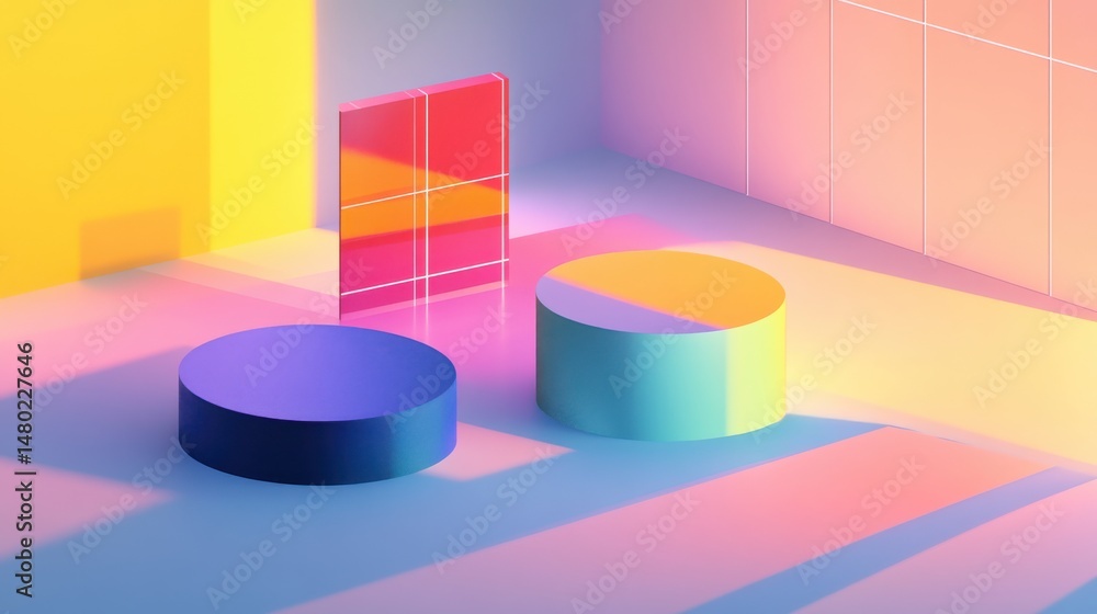 Poster modern abstract geometry with colorful shapes and soft shadows
