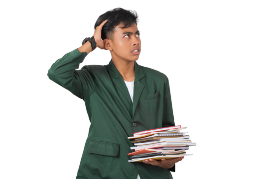 Stressed young college student tired of learning and to much homework isolated background