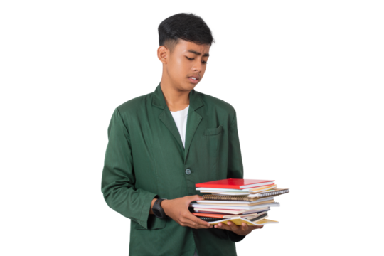 Stressed young college student tired of learning and to much homework isolated background