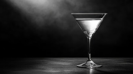 Elegant Glass Martini with Clear Drink on Dark Background in Atmospheric Lighting