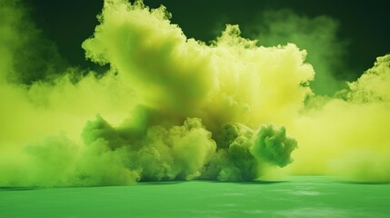 Abstract verdant cloudscape with textured floor and smoky green haze
