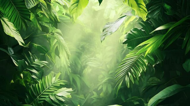 Lush Tropical Forest Canopy Background with Sunlight