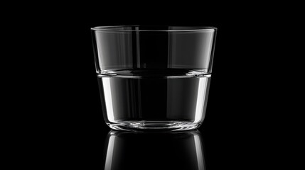 Perspective of a Clear Glass Cup Filled with Water on a Black Background with Reflection Effects