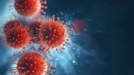 Microscopic Animated Virus Cells Red on Blue Backdrop - Powered by Adobe