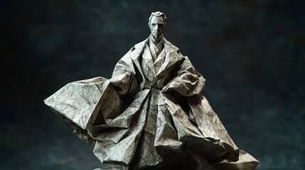 Fototapeta premium Origami sculpture of a man in a coat.