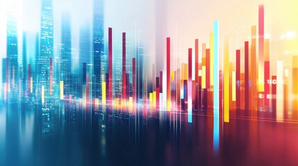 Abstract Cityscape with Colorful Data Visualization and Light Effects
