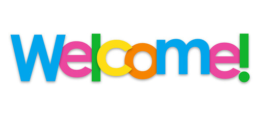 WELCOME! colorful typography banner on transparent background