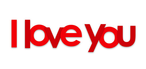 I LOVE YOU. red typography banner on transparent background